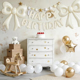 4 Pcs Cream Bow Balloons, 31”Huge Beige Bow Aluminum Foil Balloons