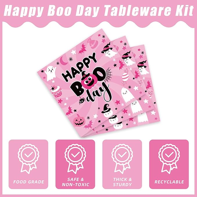 96Pcs Pink Halloween Birthday Party Decorations Halloween Happy Boo