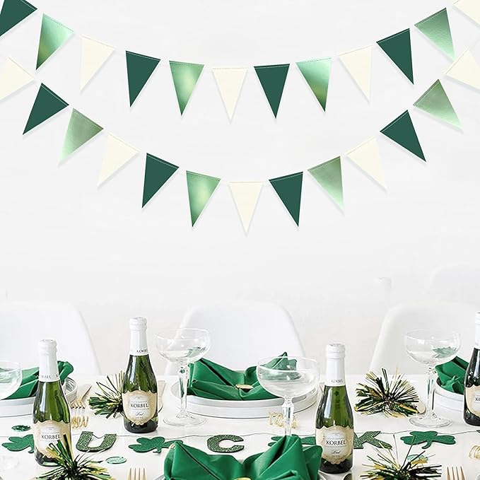 Sage Green Decorations Hanging Paper Pennant Banner Flag Green Beige