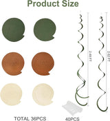 36 Pcs Jungle Hanging Swirl Decorations Sage Green Brown Beige Felt