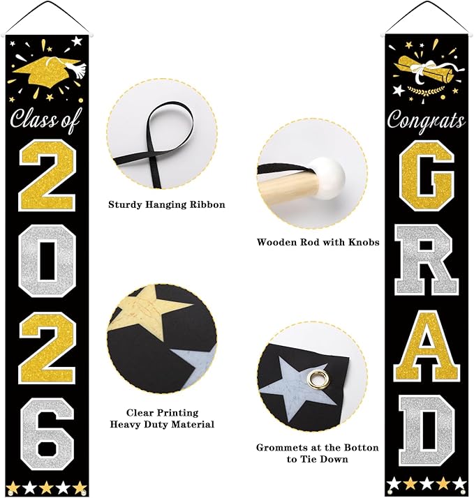 DAZONGE Graduation Decorations 2026, Black & Gold Class of