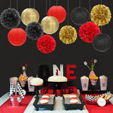 Red Black Gold Party Decorations Paper Flowers Lanterns 15PCS Casino