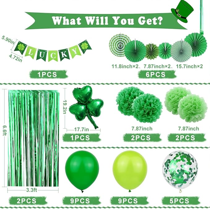 St Patrick's Day Decorations Kit 37 Pcs Saint Patricks Day Shamrock