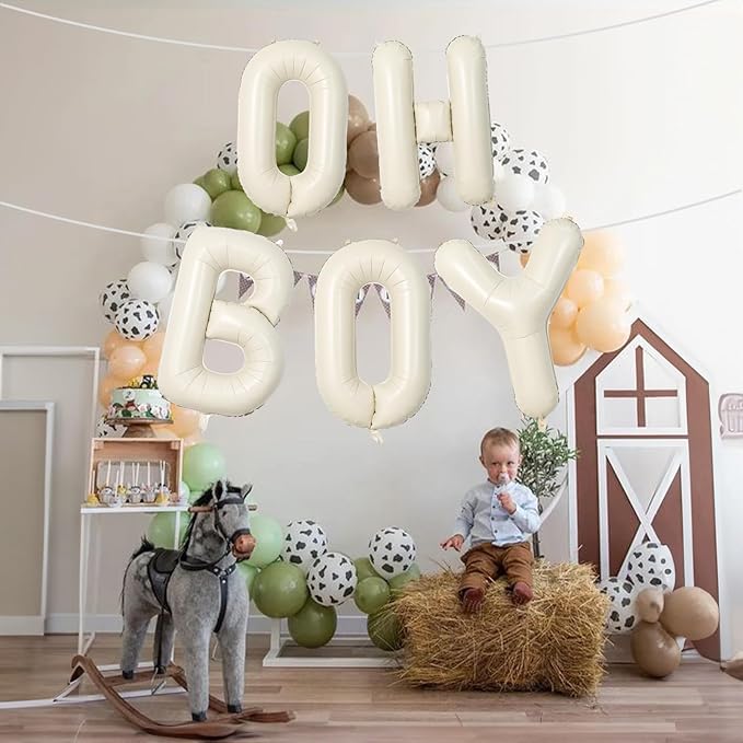 Large Beige Oh Boy Balloons, 40 Inch Cream White Sand OH BOY Balloon