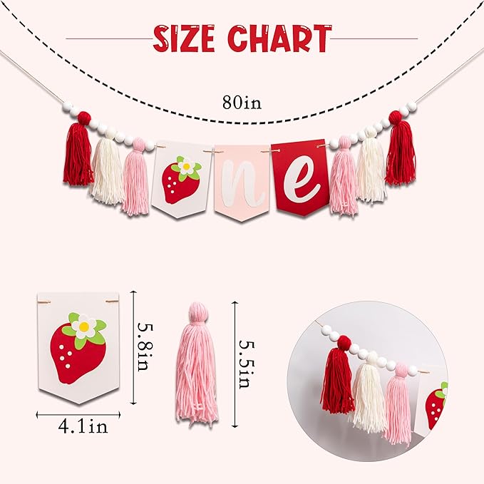 Berry First Birthday High Chair Banner Strawberry Tassel Garland