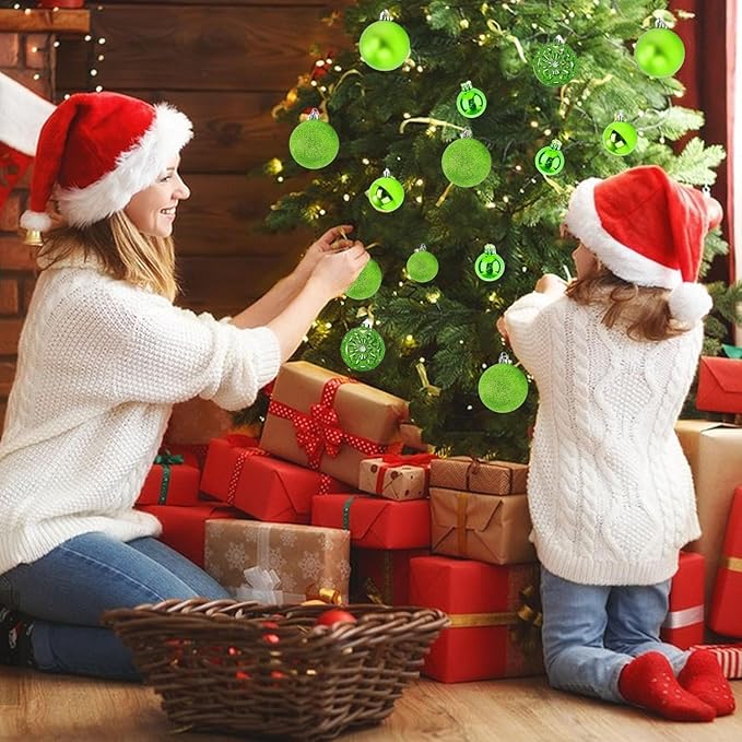 NJN 100Pcs Christmas Ball Ornament Set, Apple Green Ornaments for