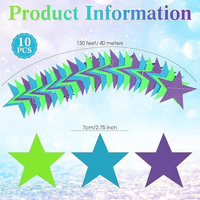 Patelai Glitter Star Garland Banner 2026 Party Decor 130 Feet Star Han