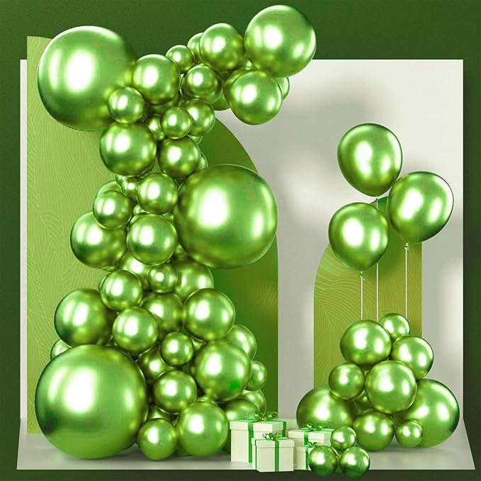 PartyWoo Metallic Green Balloons 100pcs Different Sizes of 18 12 10 5