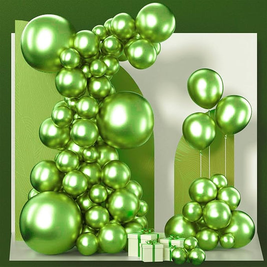 PartyWoo Metallic Green Balloons 100pcs Different Sizes of 18 12 10 5