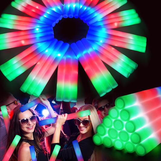 HONLYNE 120 PCS Foam Glow Sticks with 3 Modes Colorful Flashing, LED