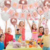 Happy Birthday Banner, Rose Gold Birthday Decoration, 16 pcs 12 inch