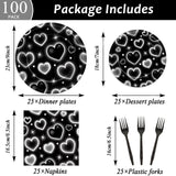 Qyeahkj 100 Pcs 2000s Party Plates Napkins Forks Set Black Heart
