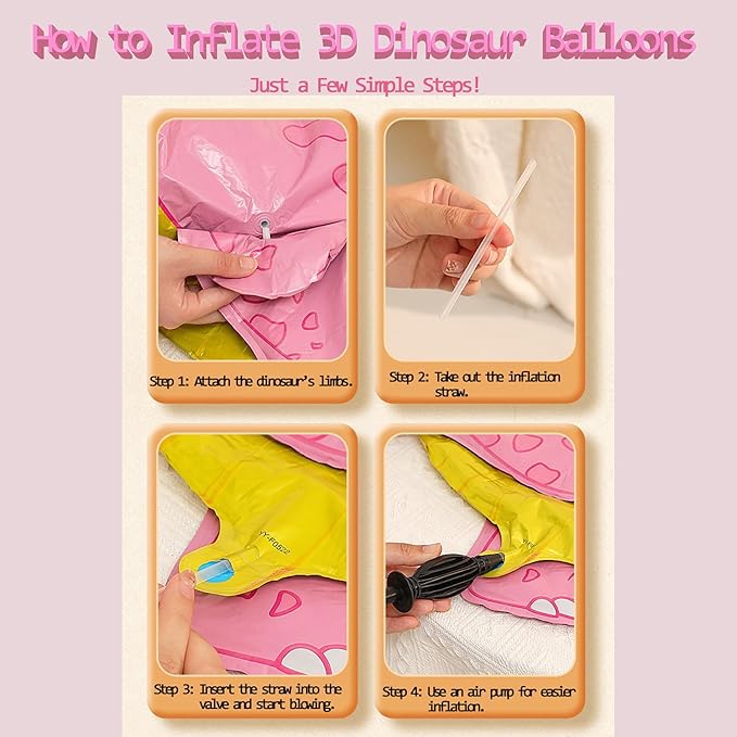 5 Pack Self Standing 3D Dinosaur Balloons Pastel Foil Balloons