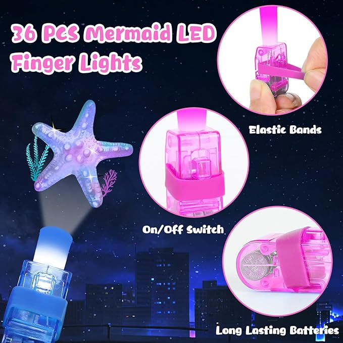 36Pcs Mermaid LED Finger Lights Mermaid Party Favors Glow in the