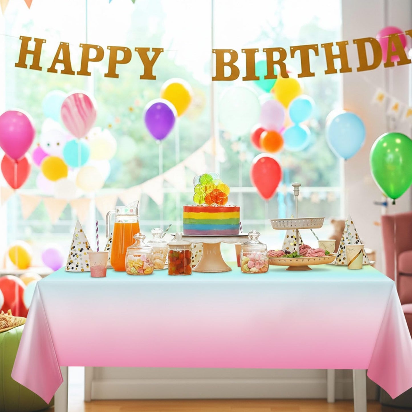 Riakrum Pastel Rainbow Tablecloths Plastic Tablecloth Rainbow Par As S