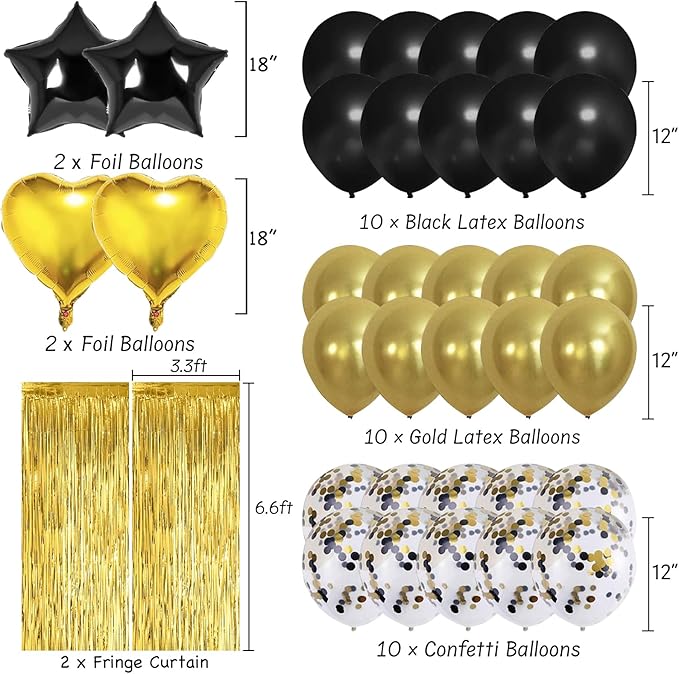 Black Gold Birthday Party Decorations Supplies Happy Birthday Banner