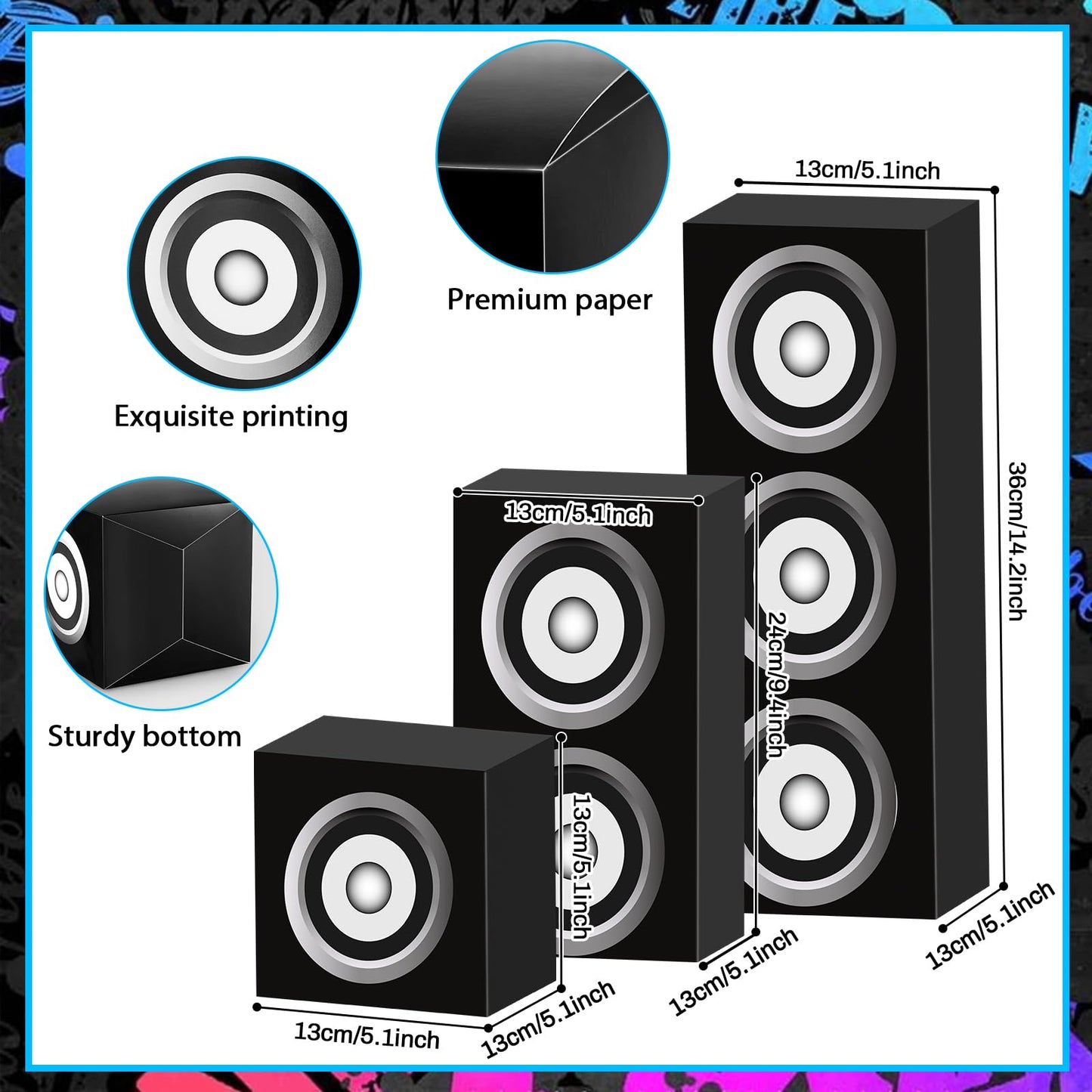 Naozinebi 6 Pcs 80s 90s Party Boxes Hip Hop Party Decorations Large