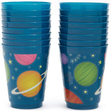 BLUE PANDA Plastic Party Cups 16 Pack - Outer Space Reusable Tumblers