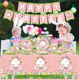 Happy Easter Decorations 142Pcs Easter Bunny Plates and Napkins Kit