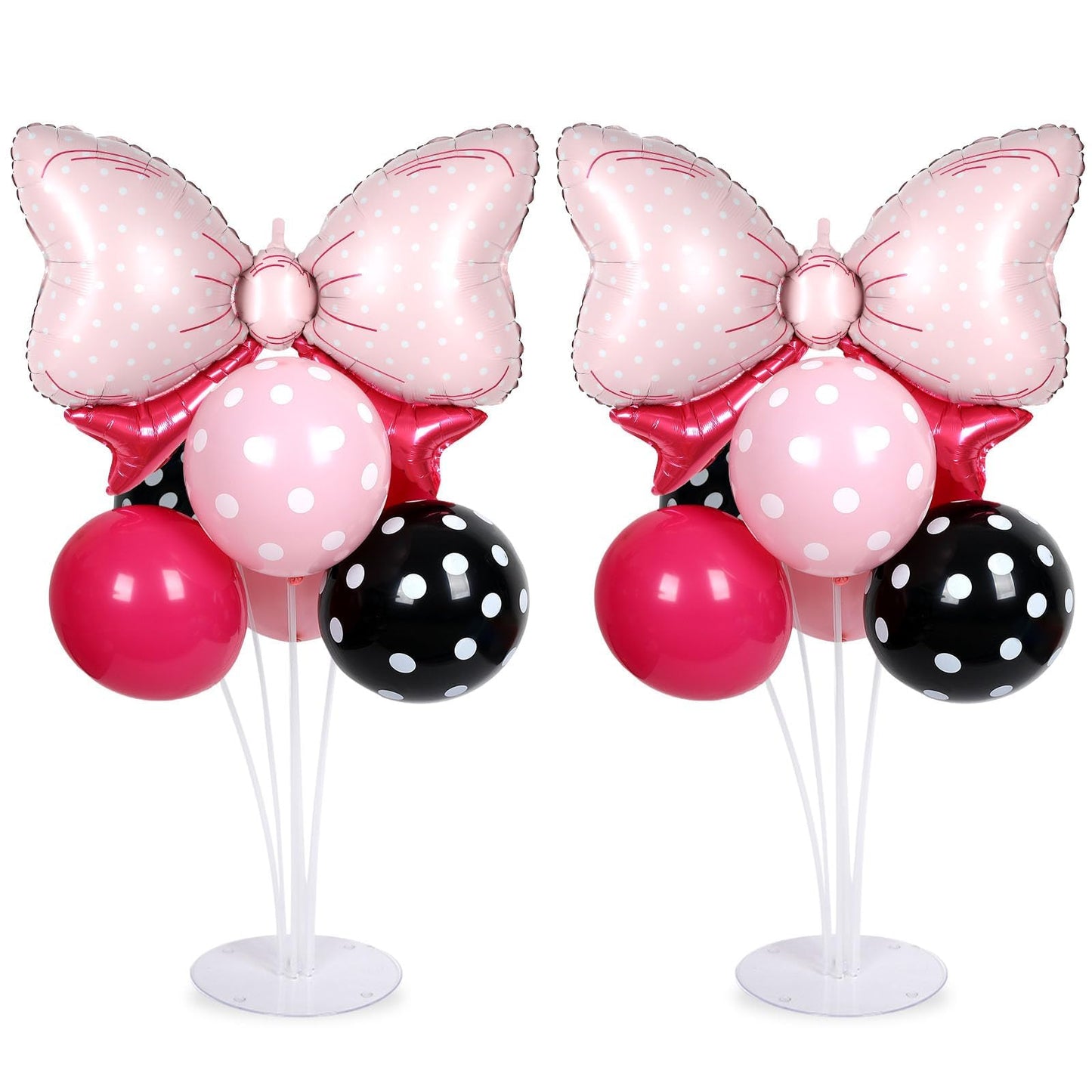 Pink Mouse Party Balloons Stand Kit 2 Sets with 2 Bow Foil Balloons