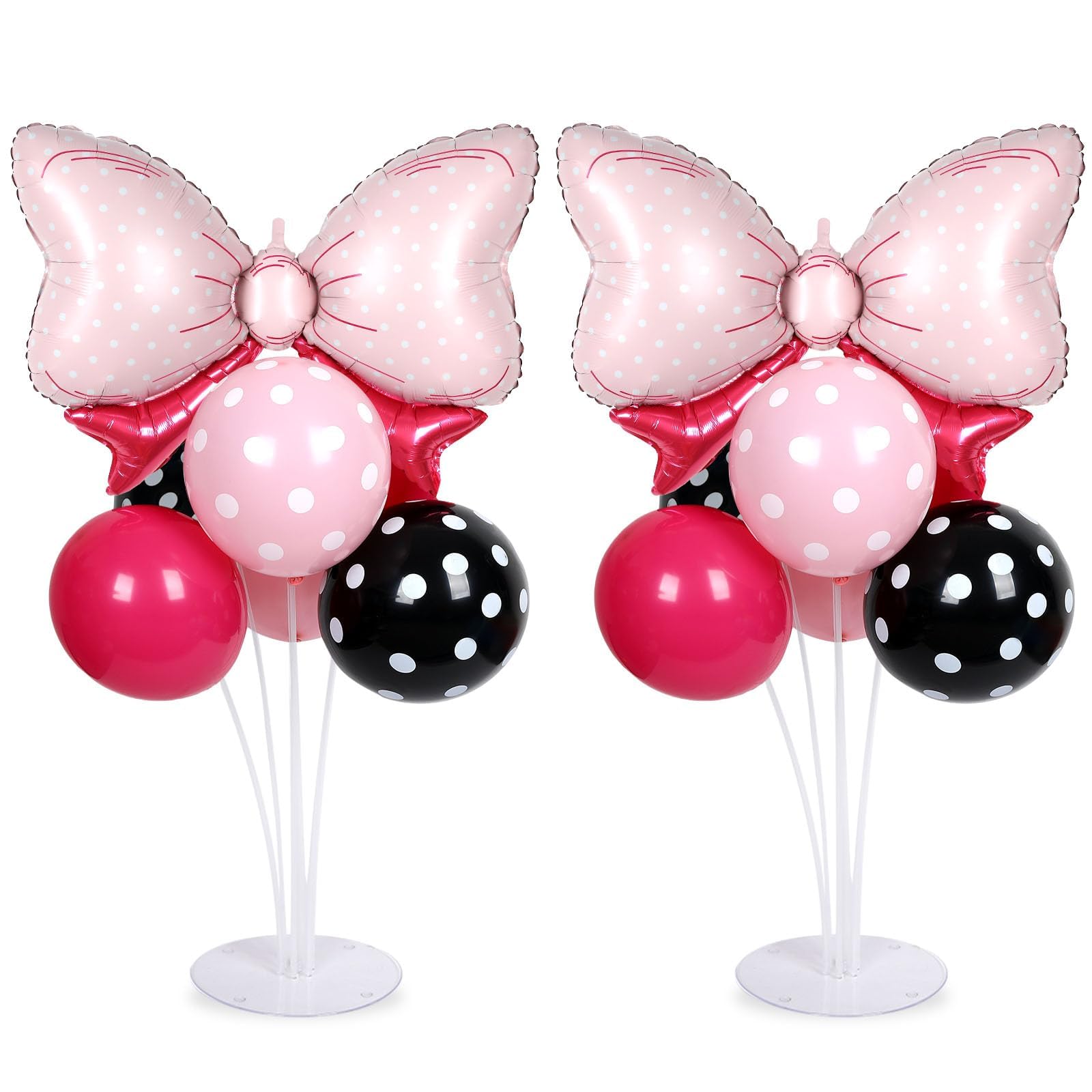 Pink Mouse Party Balloons Stand Kit 2 Sets with 2 Bow Foil Balloons