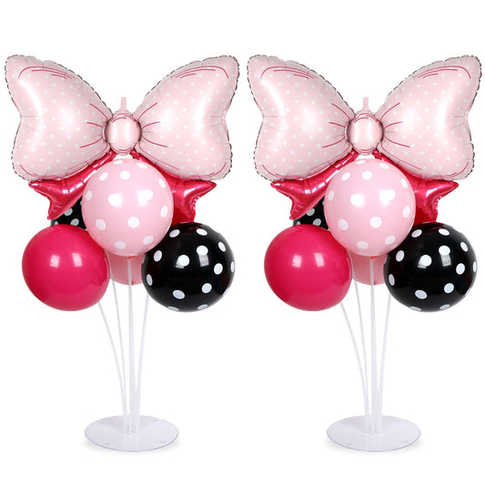 Pink Mouse Party Balloons Stand Kit 2 Sets with 2 Bow Foil Balloons