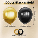 100pcs Black and Gold Balloons 12 Inch Metallic Gold and Black latex