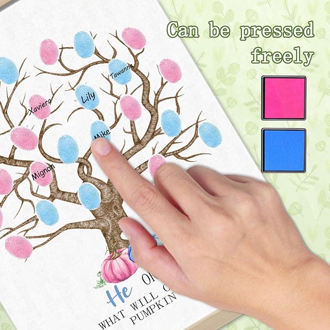Pumpkin Baby Shower Gender Reveal Fingerprint Tree Canvas Guest
