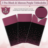 3Pcs Black and Maroon Purple Tablecloth Party Decorations,Plastic