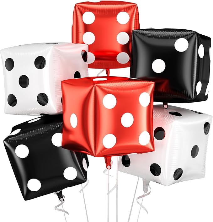 Biapian Jumbo Dice Balloons Foil, 6 Pcs 24 Inch Red Black White 4D