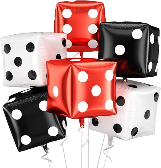 Biapian Jumbo Dice Balloons Foil, 6 Pcs 24 Inch Red Black White 4D