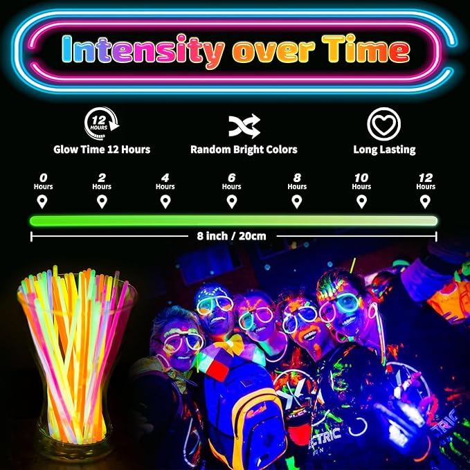 200 Pcs Glow Sticks Bulk Party Pack, 8'' Glow in the Dark Party