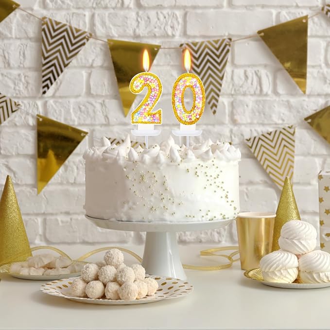 20th Birthday Candle for Cake, Colorful Macaron Numeral Candles for