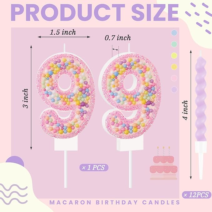 MTLEE Number 9 Birthday Candle with 12 Pcs Spiral Candles for Girls