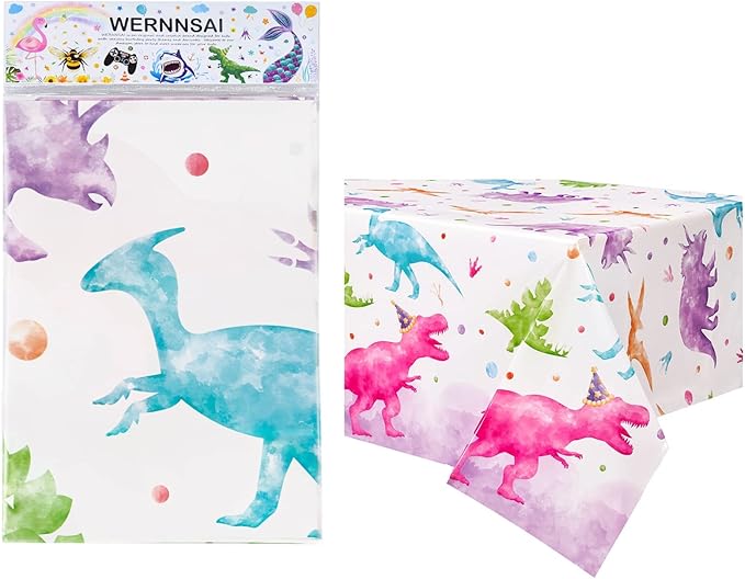 WERNNSAI Dinosaur Tablecloth - 1 Pack 54'' x 108'' Pink Dino Table