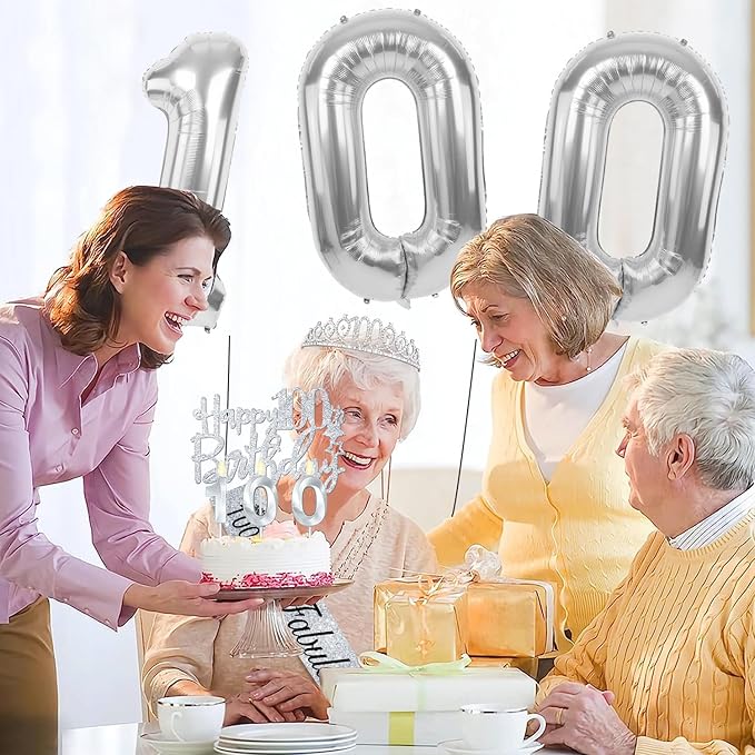100th Birthday Decorations for Women Silver with 100th Birthday Sash