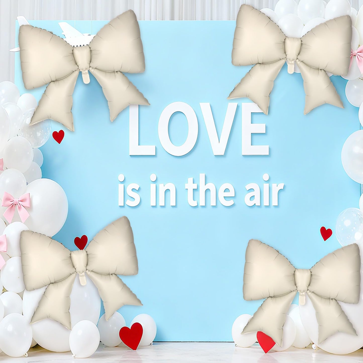 4Pcs Giant Bow Balloons, 97.5cm/38in Big Elegant Coquette Theme Cream