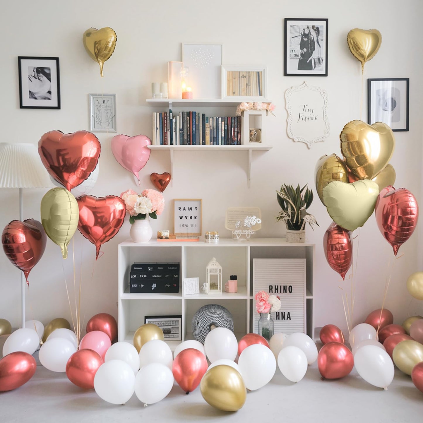 Rose Gold White Heart Balloons, 19PCS Champagne Gold Heart Shape