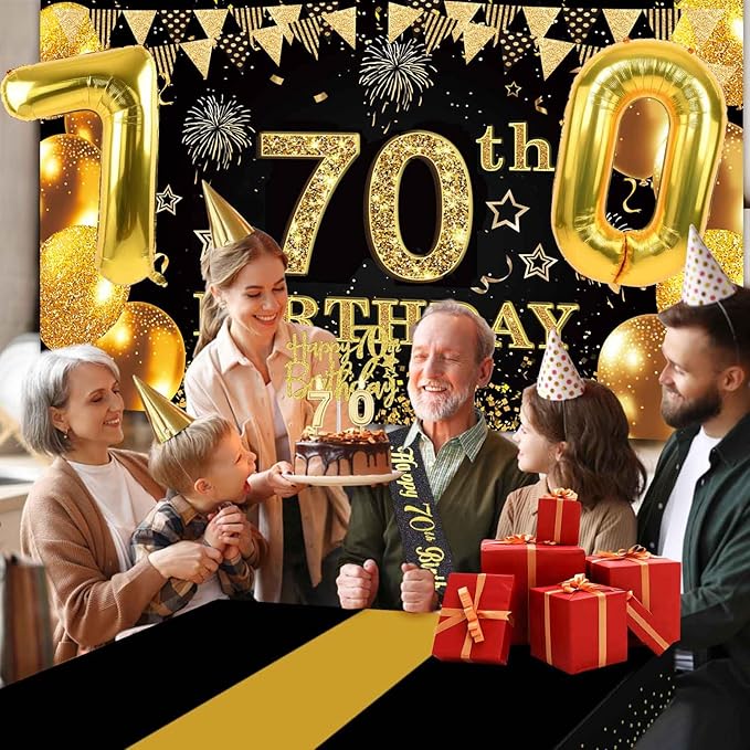 70th Birthday Decorations Men Women with 70th Birthday Banner Black
