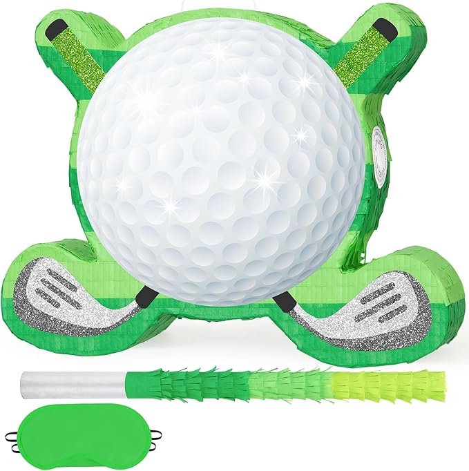 WERNNSAI Golf Piñata - Green Golf Ball & Club Shaped Piñata with