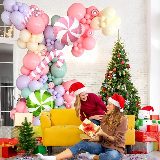 Christmas Balloon Garland Arch Kit Pastel Pink Purple Green Balloons