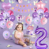 2nd Birthday Decoration for Girls,Pink Purple 2nd Balloon Number 2