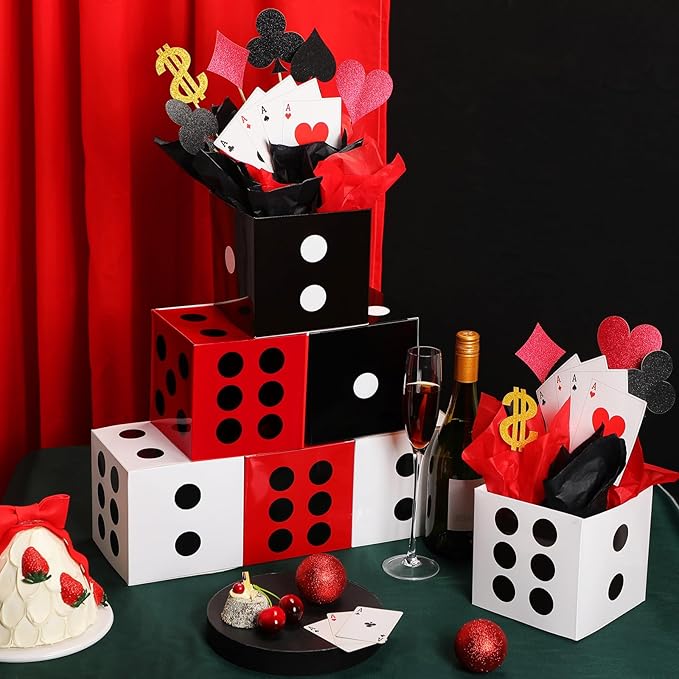 12 Set Casino Theme Party Decorations 6 x 6 x 6 Inch Paper Poker
