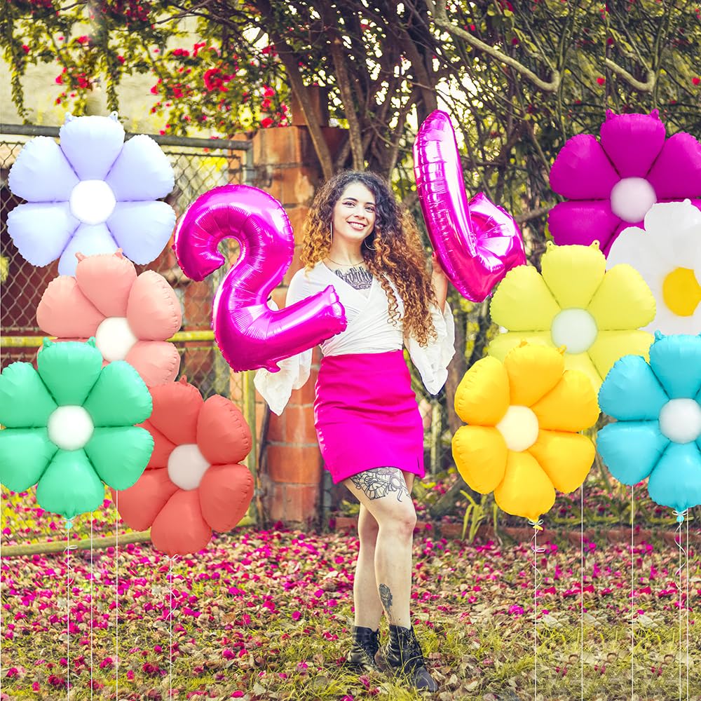 Cute Matte Daisy Flower Balloon Rainbow Garland Groovy Boho Daisy