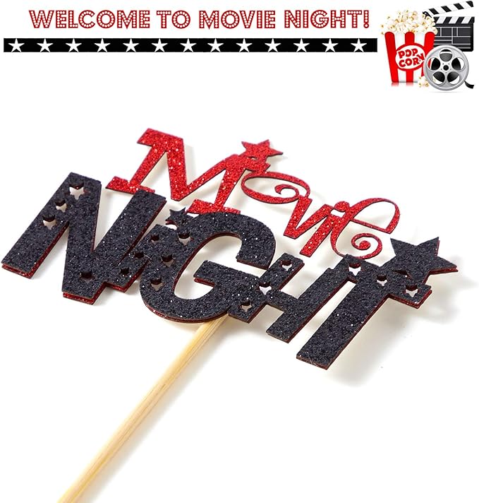 Movie Night Decorations Popcorn Star Foil Balloons Cupcake Toppers