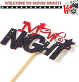 Movie Night Decorations Popcorn Star Foil Balloons Cupcake Toppers