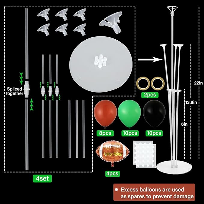 4 Sets Football Party Balloons Stand Kit with Rugby Ball Foil