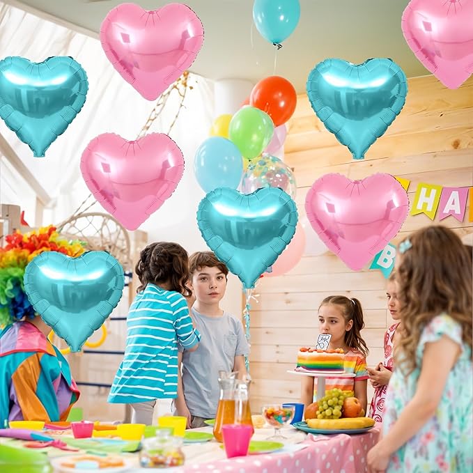Pink Blue Heart Balloons,12Pcs Teal Blue Heart Shaped Foil