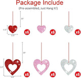 36PCS Valentine's Day Decorations Glitter Heart Hanging Swirls Red