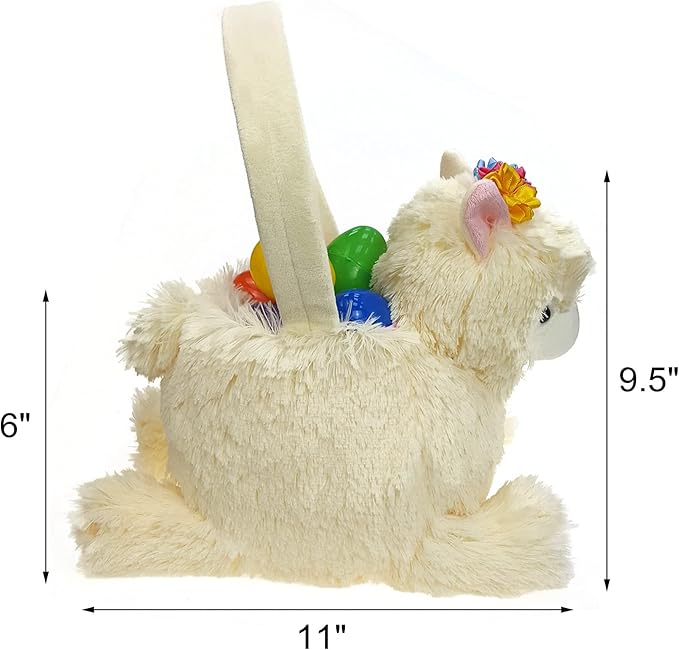 3D Alpaca Plush Basket Easter Egg Hunting Basket Cute Animal Plush